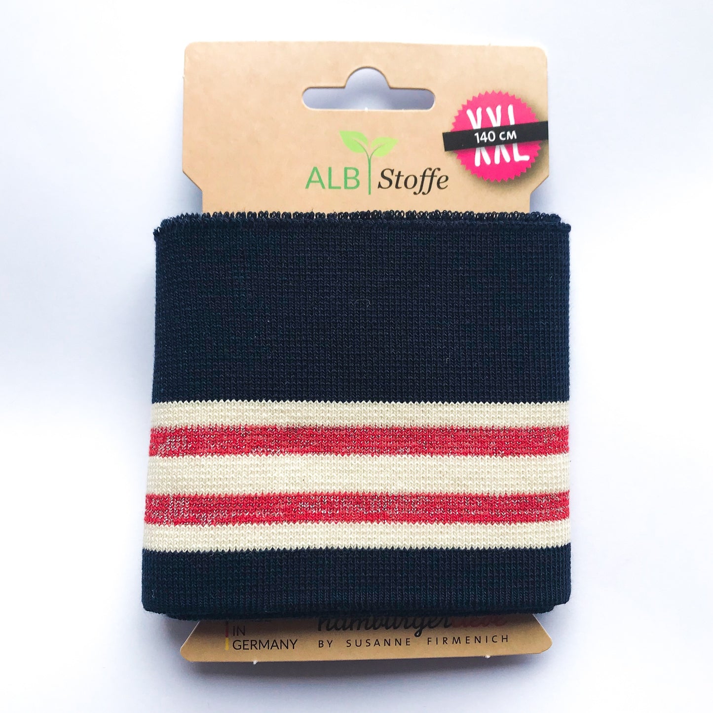 Bord-côte lurex en coton biologique – bleu marine, rouge lurex